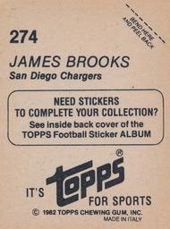 1982 Topps Stickers #274 James Brooks Back