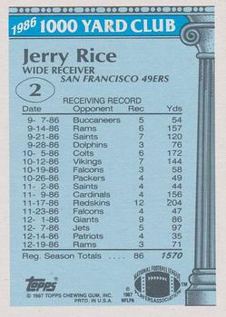 1987 Topps - 1000 Yard Club #2 Jerry Rice Back