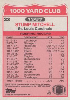 1988 Topps - 1000 Yard Club #23 Stump Mitchell Back