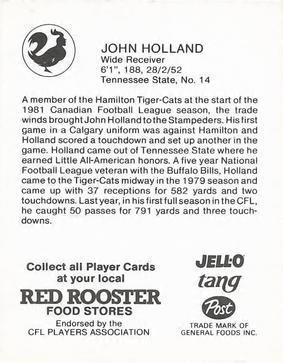 1981 Red Rooster Calgary Stampeders #NNO John Holland Back