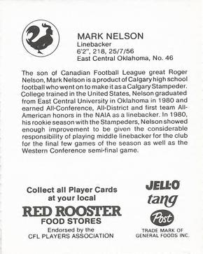 1981 Red Rooster Calgary Stampeders #NNO Mark Nelson Back