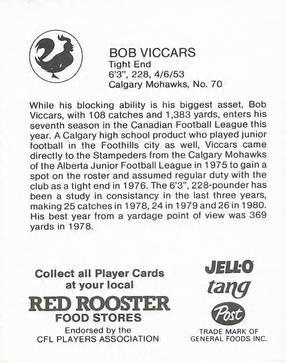 1981 Red Rooster Calgary Stampeders #NNO Bob Viccars Back
