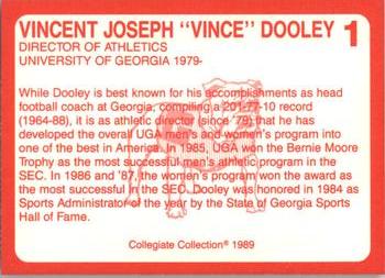 1989 Collegiate Collection Georgia Bulldogs (200) #1 Vince Dooley Back