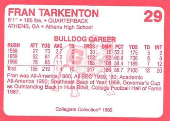 1989 Collegiate Collection Georgia Bulldogs (200) #29 Fran Tarkenton Back