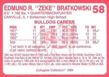 1989 Collegiate Collection Georgia Bulldogs (200) #58 Zeke Bratkowski Back