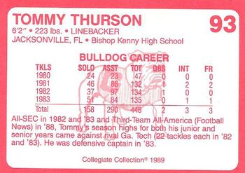 1989 Collegiate Collection Georgia Bulldogs (200) #93 Tommy Thurson Back