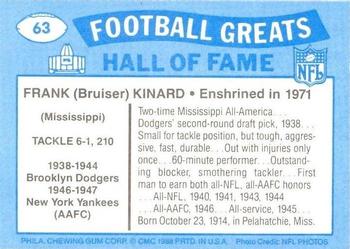 1988 Swell Greats #63 Frank Kinard Back