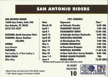 1991 Pro Set - WL Helmet Collectibles (WLAF Helmets) #10 San Antonio Riders Back