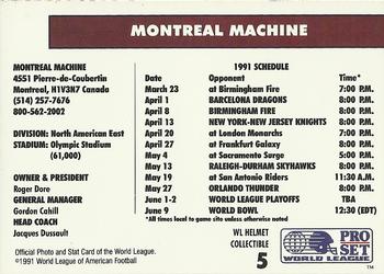 1991 Pro Set - WL Helmet Collectibles (WLAF Helmets) #5 Montreal Machine Back