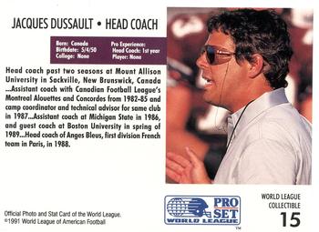 1991 Pro Set - World League Collectibles (WLAF Inserts) #15 Jacques Dussault Back