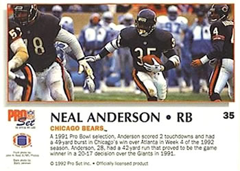 1992 Pro Set Power #35 Neal Anderson Back