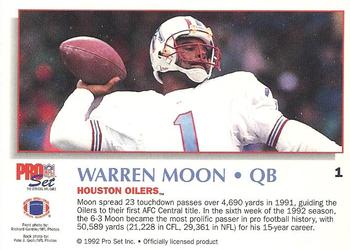 1992 Pro Set Power #1 Warren Moon Back