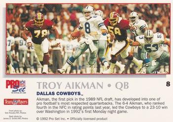 1992 Pro Set Power #8 Troy Aikman Back