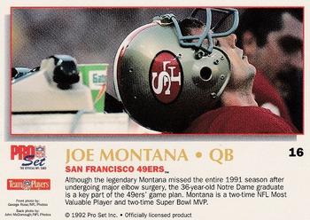 1992 Pro Set Power #16 Joe Montana Back
