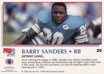 1992 Pro Set Power #20 Barry Sanders Back