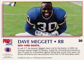 1992 Pro Set Power #30 Dave Meggett Back