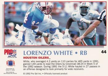 1992 Pro Set Power #44 Lorenzo White Back