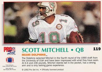 1992 Pro Set Power #119 Scott Mitchell Back