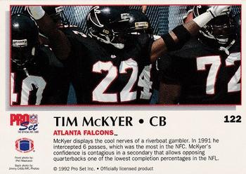 1992 Pro Set Power #122 Tim McKyer Back