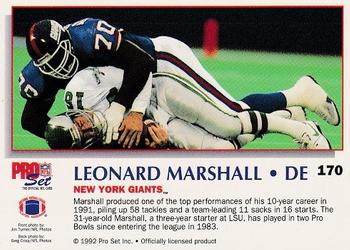 1992 Pro Set Power #170 Leonard Marshall Back