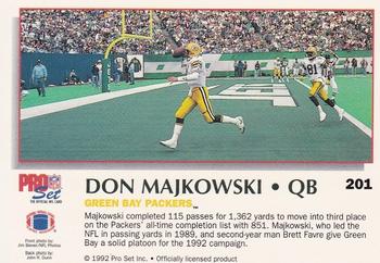1992 Pro Set Power #201 Don Majkowski Back