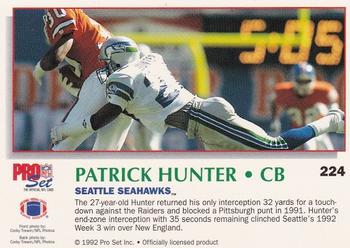 1992 Pro Set Power #224 Patrick Hunter Back