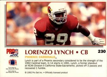 1992 Pro Set Power #230 Lorenzo Lynch Back
