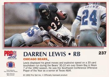 1992 Pro Set Power #237 Darren Lewis Back