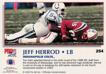 1992 Pro Set Power #254 Jeff Herrod Back