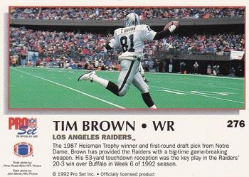 1992 Pro Set Power #276 Tim Brown Back