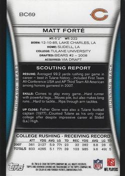 2008 Bowman Chrome #BC69 Matt Forte Back