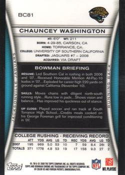 2008 Bowman Chrome #BC81 Chauncey Washington Back