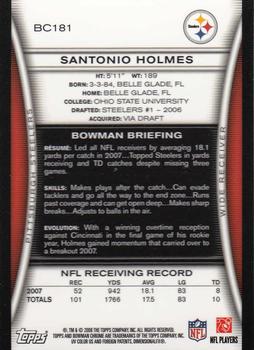 2008 Bowman Chrome #BC181 Santonio Holmes Back