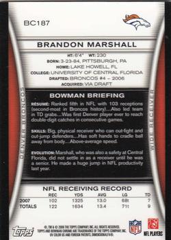 2008 Bowman Chrome #BC187 Brandon Marshall Back