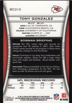2008 Bowman Chrome #BC210 Tony Gonzalez Back