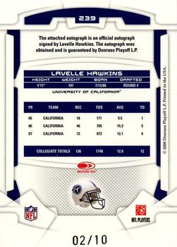 2008 Leaf Rookies & Stars Longevity #239 Lavelle Hawkins Back