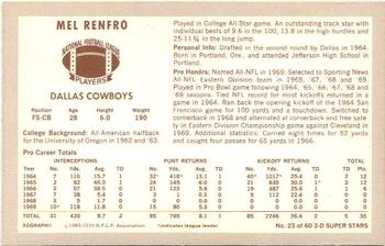 1970 Kellogg's #23 Mel Renfro Back