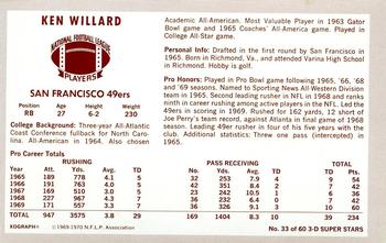 1970 Kellogg's #33 Ken Willard Back