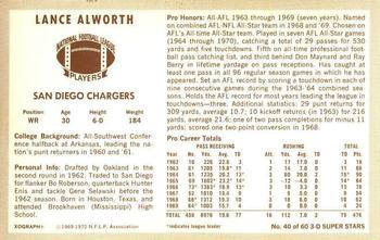 1970 Kellogg's #40 Lance Alworth Back