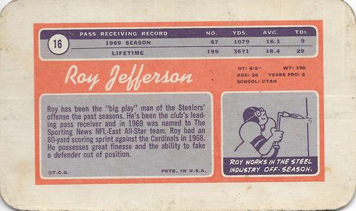 1970 Topps Super #16 Roy Jefferson  Back