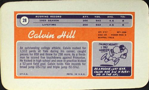 1970 Topps Super #28 Calvin Hill  Back