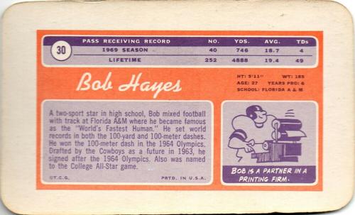 1970 Topps Super #30 Bob Hayes  Back