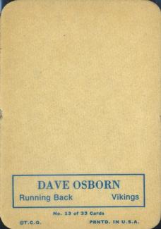 1970 Topps - Glossy #13 Dave Osborn  Back
