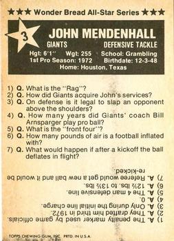 1975 Wonder Bread #3 John Mendenhall  Back