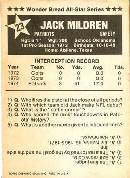 1975 Wonder Bread #23 Jack Mildren  Back