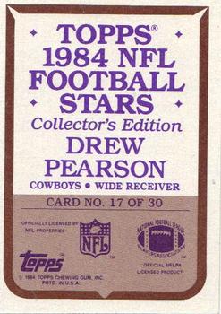 1984 Topps - 1984 NFL Football Stars Collector's Edition (Glossy Send-Ins) #17 Drew Pearson  Back