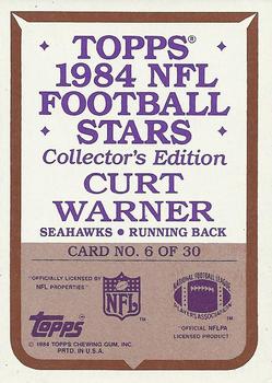 1984 Topps - 1984 NFL Football Stars Collector's Edition (Glossy Send-Ins) #6 Curt Warner  Back
