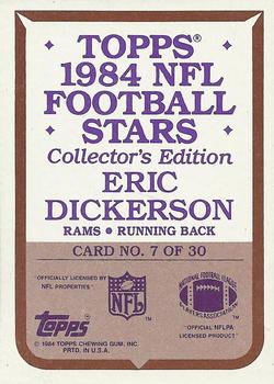 1984 Topps - 1984 NFL Football Stars Collector's Edition (Glossy Send-Ins) #7 Eric Dickerson  Back