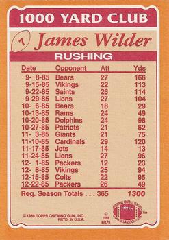 1986 Topps - 1000 Yard Club #7 James Wilder  Back