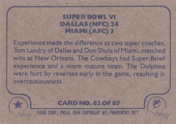 1977 Fleer Team Action #62 Super Bowl VI Back